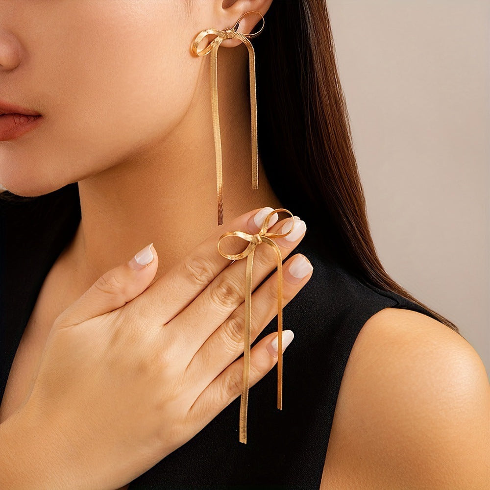 Stainless Steel Jewelry Wholesale Non-tarnish Herringbone Bow Earrings