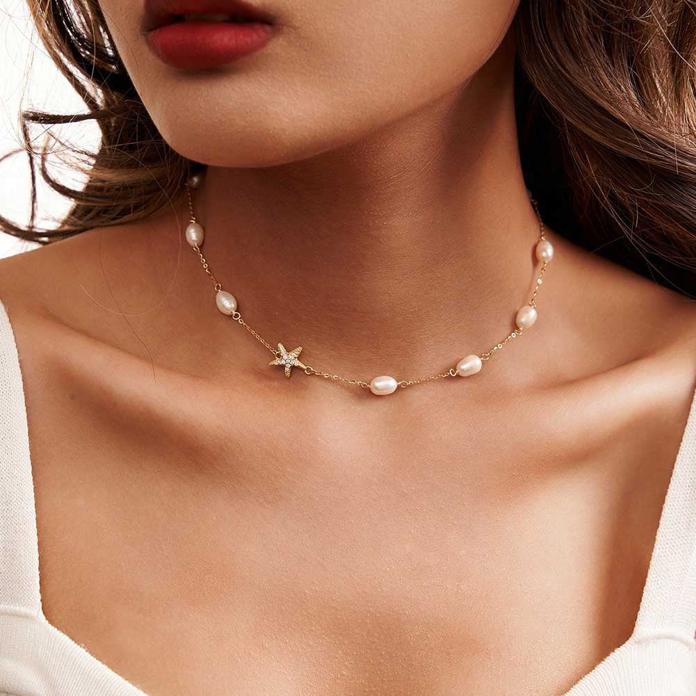 Sterling Silver Freshwater Pearl Starfish Beach Necklace Jewelry