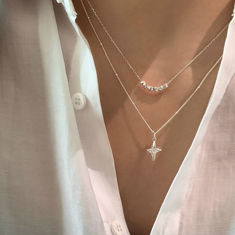Double Layer Stainless Steel Opal Cross Double-layer Necklace For