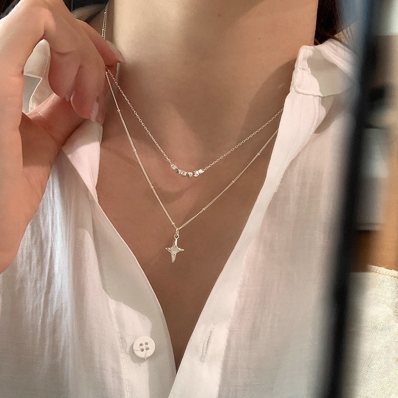 Double Layer Stainless Steel Opal Cross Double-layer Necklace For
