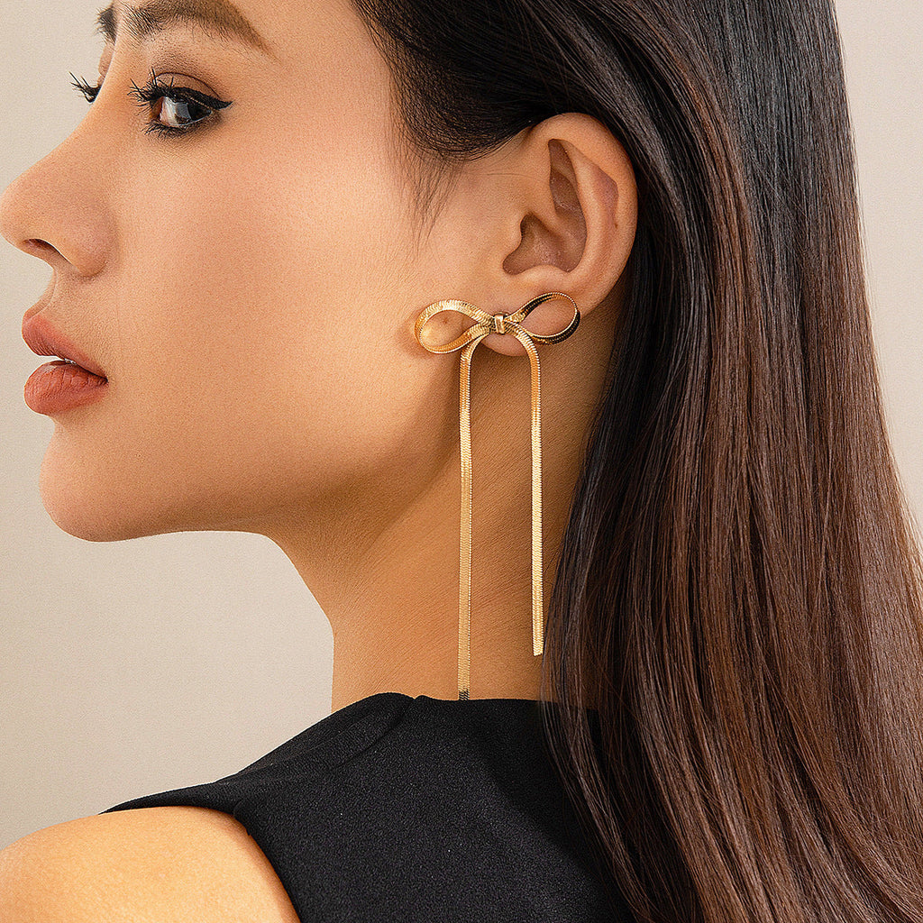 Stainless Steel Jewelry Wholesale Non-tarnish Herringbone Bow Earrings