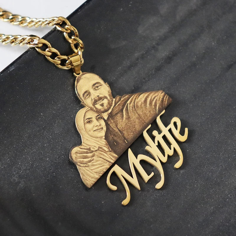Custom Picture Nameplate Pendant Engraved Portrait Necklace Jewelry