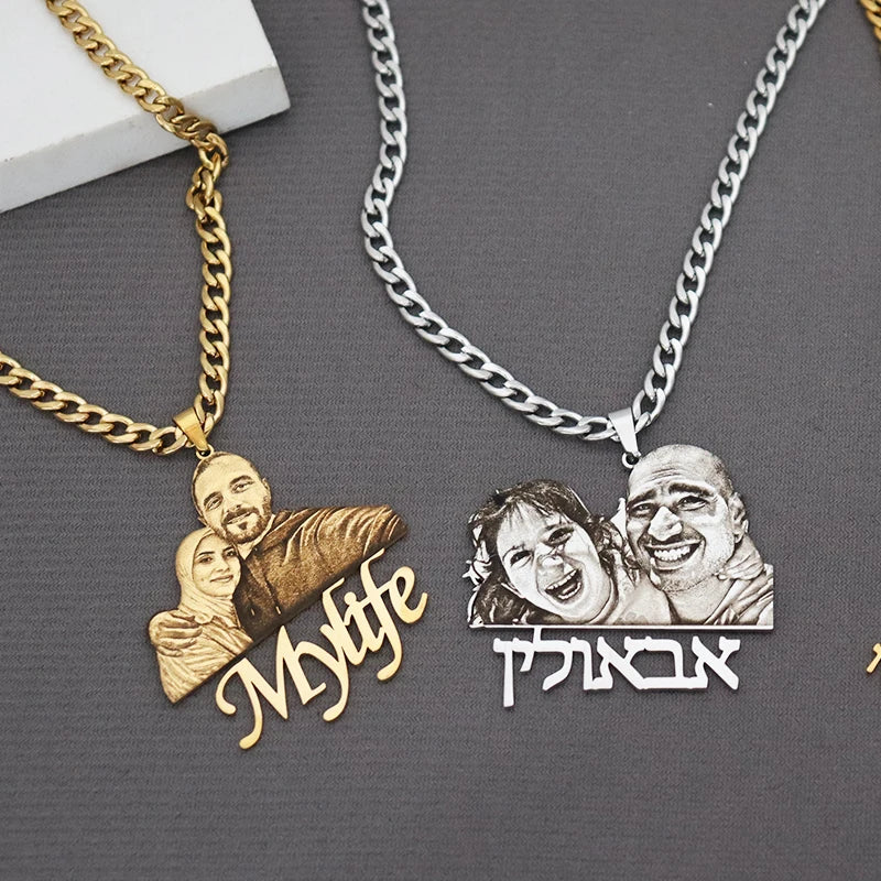 Custom Picture Nameplate Pendant Engraved Portrait Necklace Jewelry