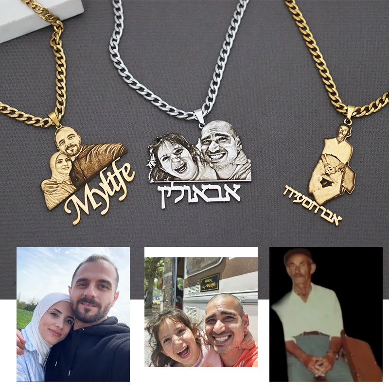 Custom Picture Nameplate Pendant Engraved Portrait Necklace Jewelry