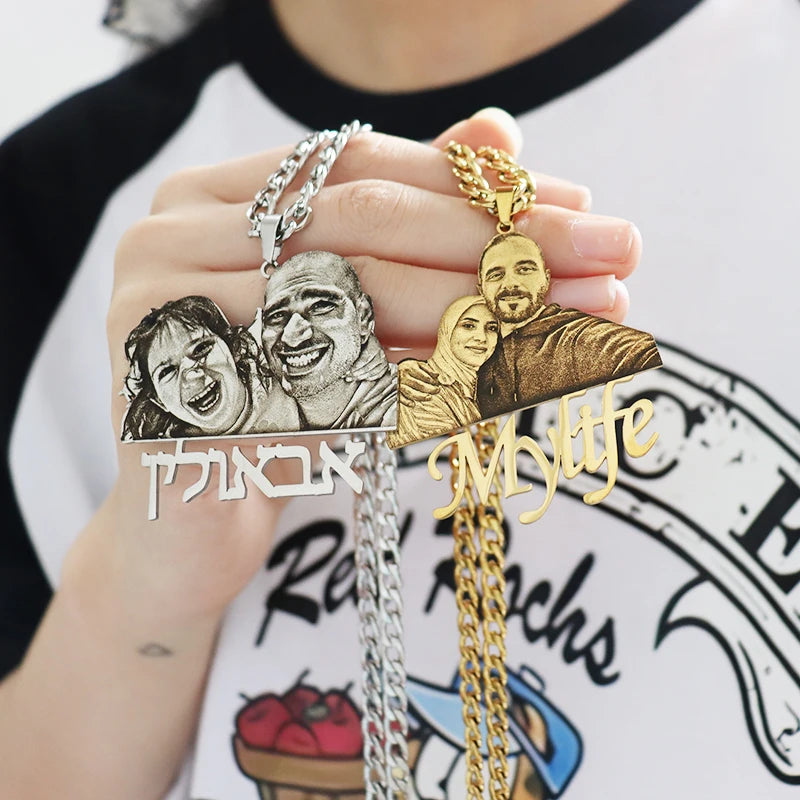 Custom Picture Nameplate Pendant Engraved Portrait Necklace Jewelry