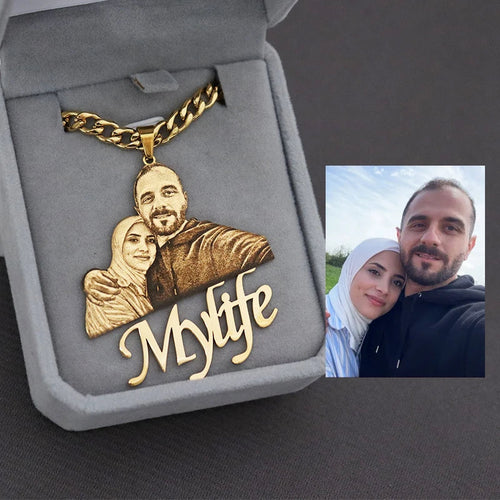 Custom Picture Nameplate Pendant Engraved Portrait Necklace Jewelry