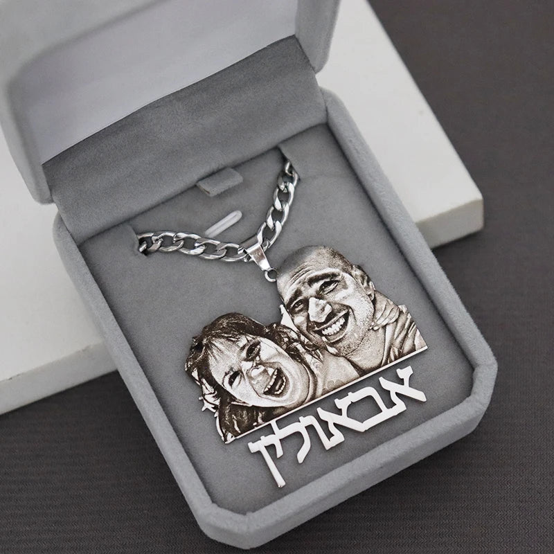 Custom Picture Nameplate Pendant Engraved Portrait Necklace Jewelry