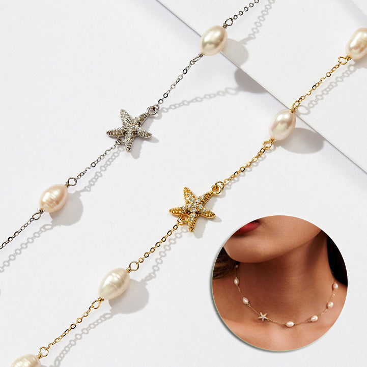 Sterling Silver Freshwater Pearl Starfish Beach Necklace Jewelry