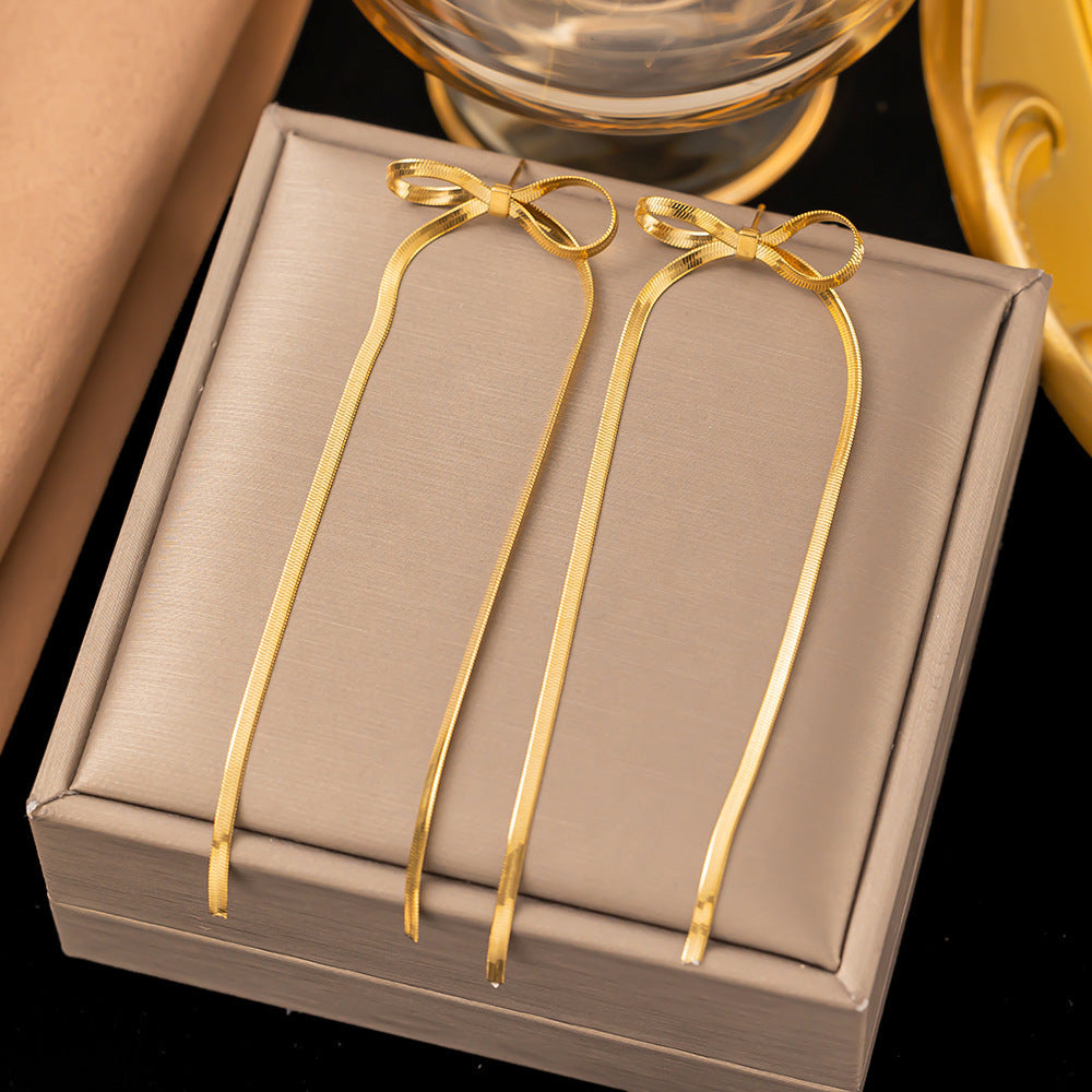 Stainless Steel Jewelry Wholesale Non-tarnish Herringbone Bow Earrings