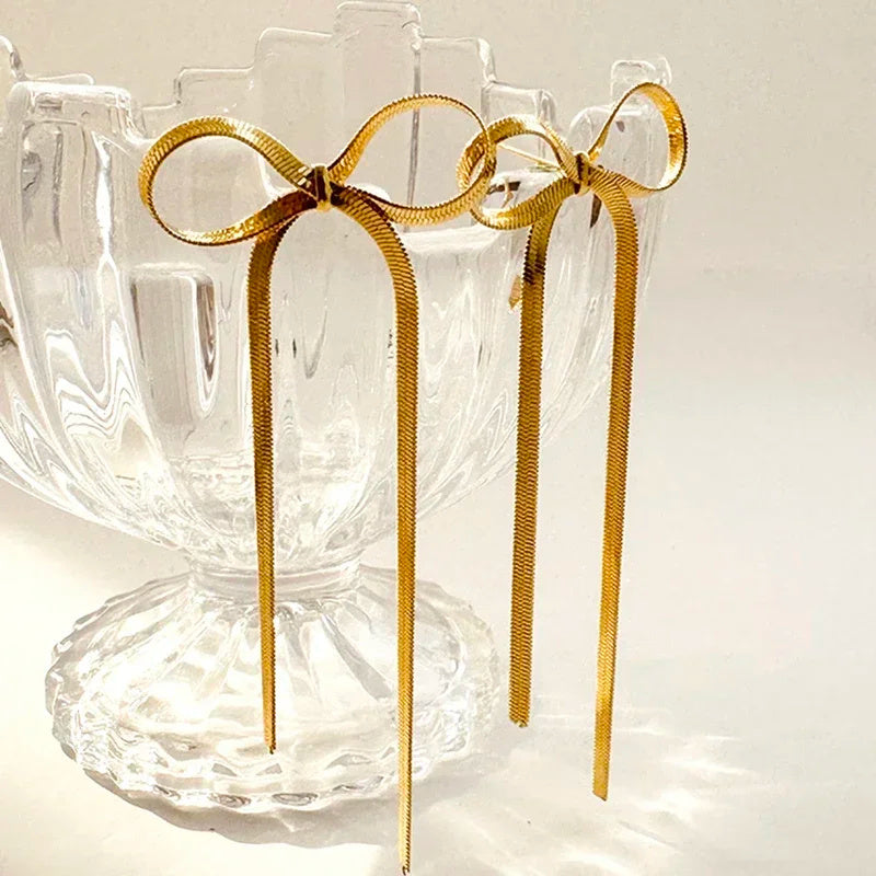 Stainless Steel Jewelry Wholesale Non-tarnish Herringbone Bow Earrings