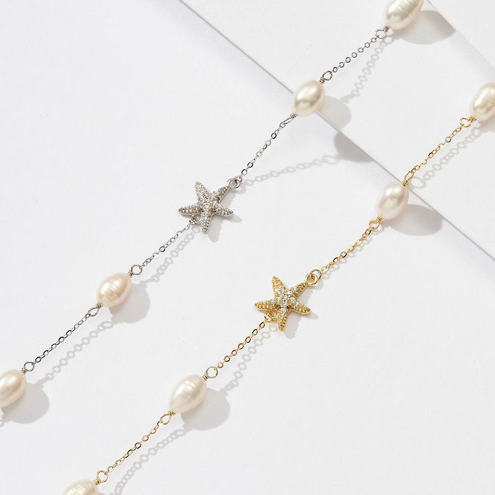 Sterling Silver Freshwater Pearl Starfish Beach Necklace Jewelry