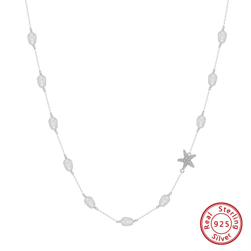 Sterling Silver Freshwater Pearl Starfish Beach Necklace Jewelry